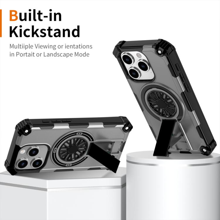 For iPhone 15 Pro Max Shockproof Kickstand Metallic Shaft MagSafe Phone Case