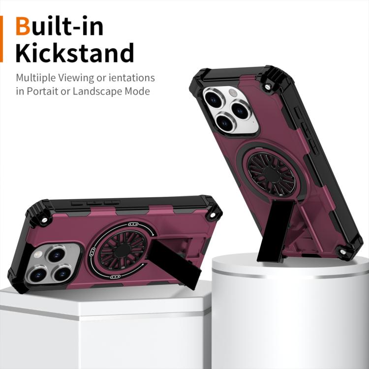 For iPhone 15 Pro Max Shockproof Kickstand Metallic Shaft MagSafe Phone Case