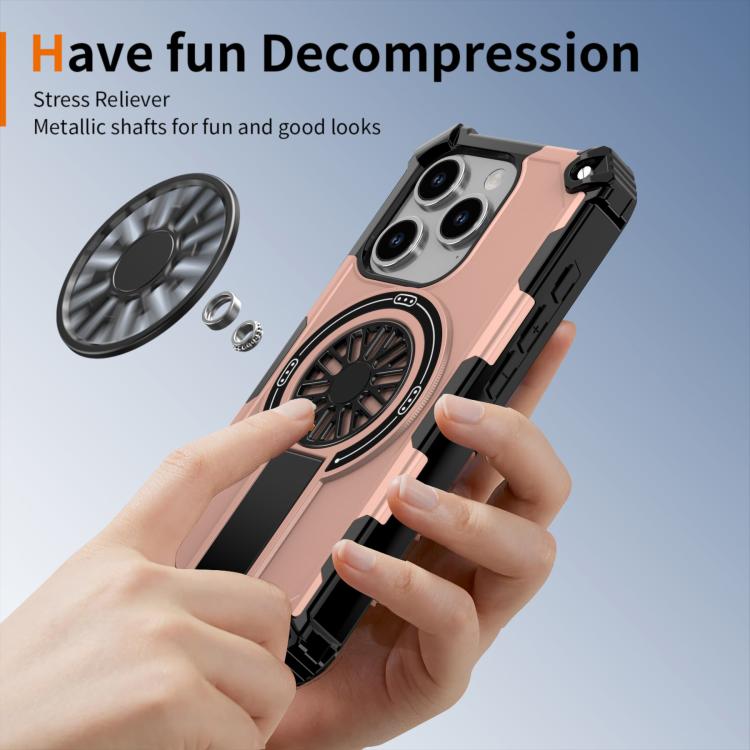 For iPhone 15 Pro Max Shockproof Kickstand Metallic Shaft MagSafe Phone Case