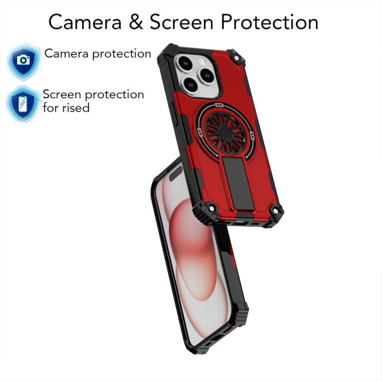 For iPhone 15 Pro Shockproof Kickstand Metallic Shaft MagSafe Phone Case