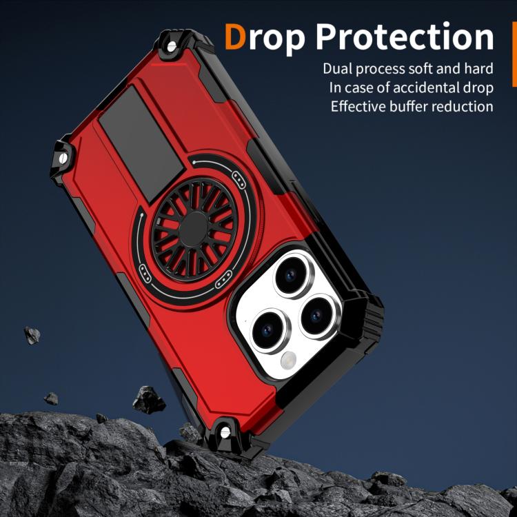 For iPhone 15 Pro Shockproof Kickstand Metallic Shaft MagSafe Phone Case