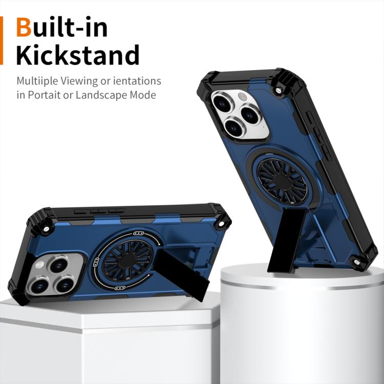 For iPhone 15 Pro Shockproof Kickstand Metallic Shaft MagSafe Phone Case