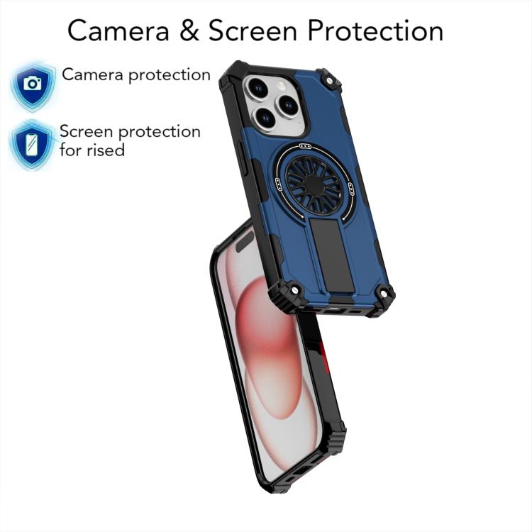 For iPhone 15 Pro Shockproof Kickstand Metallic Shaft MagSafe Phone Case