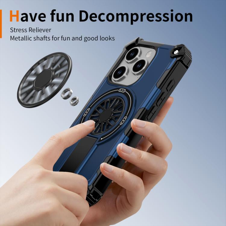 For iPhone 15 Pro Shockproof Kickstand Metallic Shaft MagSafe Phone Case