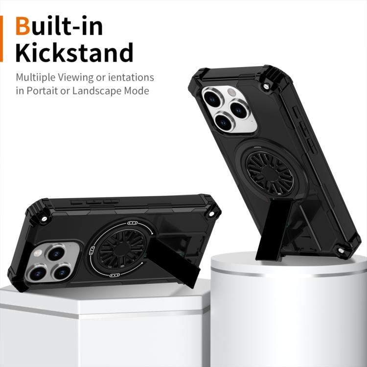 For iPhone 15 Pro Shockproof Kickstand Metallic Shaft MagSafe Phone Case