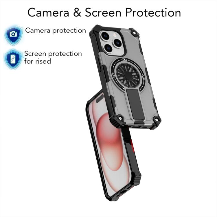 For iPhone 15 Pro Shockproof Kickstand Metallic Shaft MagSafe Phone Case