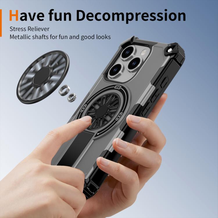 For iPhone 15 Pro Shockproof Kickstand Metallic Shaft MagSafe Phone Case