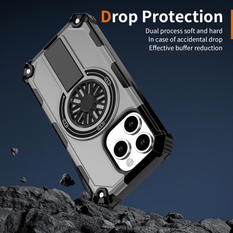 For iPhone 15 Pro Shockproof Kickstand Metallic Shaft MagSafe Phone Case