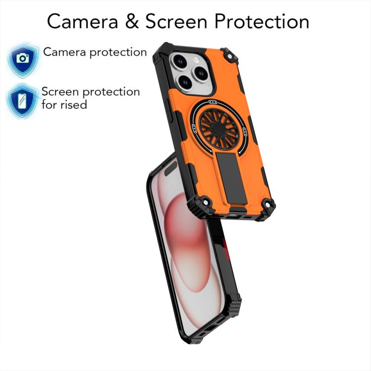 For iPhone 15 Pro Shockproof Kickstand Metallic Shaft MagSafe Phone Case