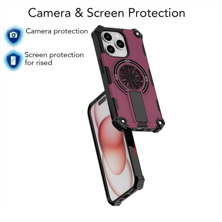 For iPhone 15 Pro Shockproof Kickstand Metallic Shaft MagSafe Phone Case