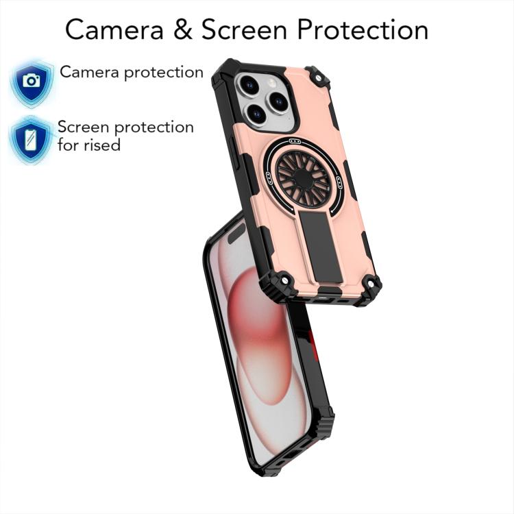 For iPhone 15 Pro Shockproof Kickstand Metallic Shaft MagSafe Phone Case