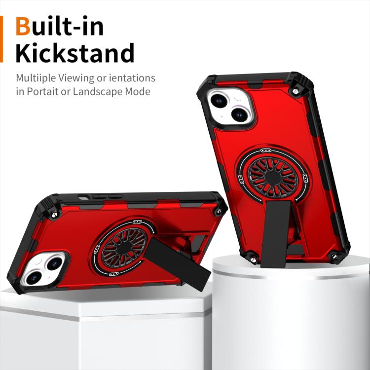 For iPhone 14 Plus Shockproof Kickstand Metallic Shaft MagSafe Phone Case