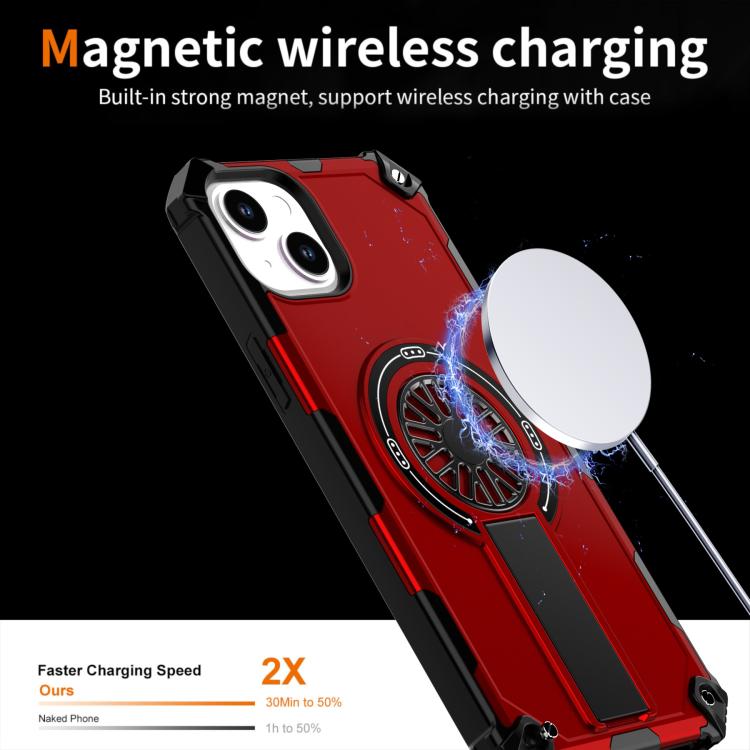 For iPhone 14 Plus Shockproof Kickstand Metallic Shaft MagSafe Phone Case