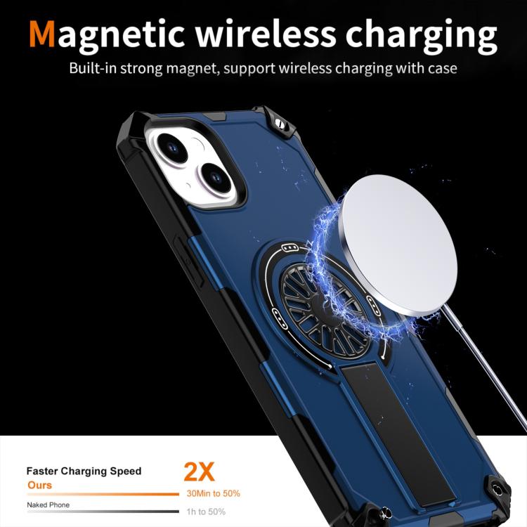For iPhone 14 Plus Shockproof Kickstand Metallic Shaft MagSafe Phone Case