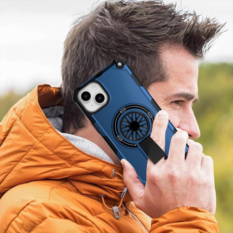 For iPhone 14 Plus Shockproof Kickstand Metallic Shaft MagSafe Phone Case