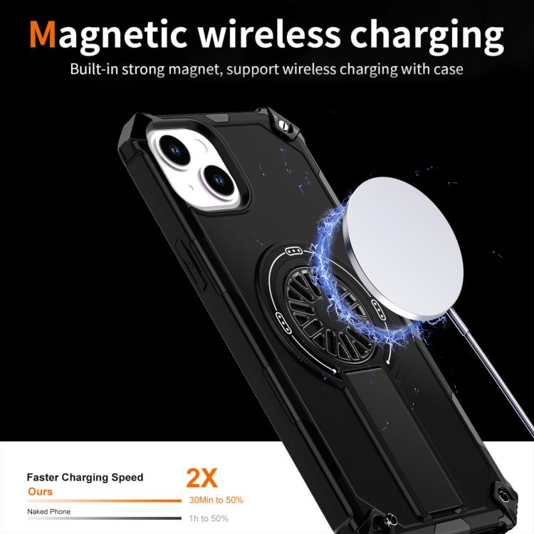 For iPhone 14 Plus Shockproof Kickstand Metallic Shaft MagSafe Phone Case