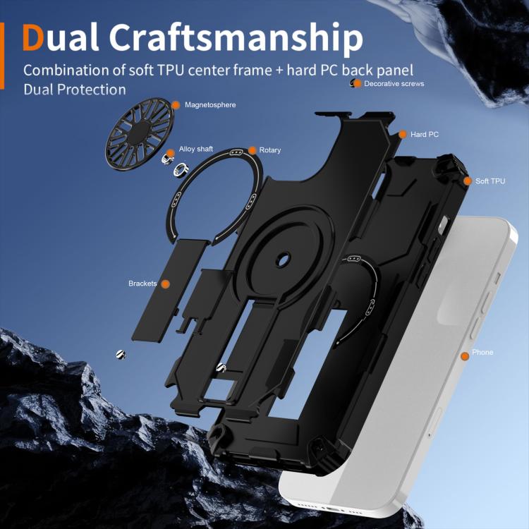 For iPhone 14 Plus Shockproof Kickstand Metallic Shaft MagSafe Phone Case