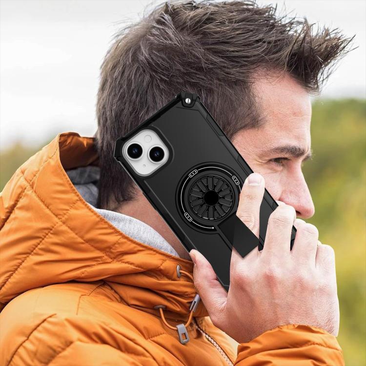 For iPhone 14 Plus Shockproof Kickstand Metallic Shaft MagSafe Phone Case