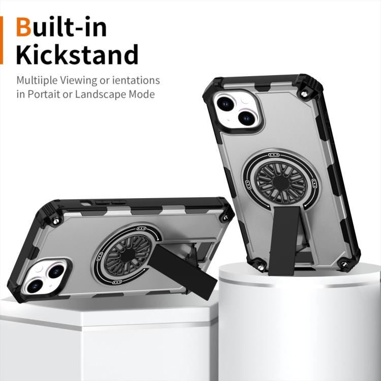 For iPhone 14 Plus Shockproof Kickstand Metallic Shaft MagSafe Phone Case