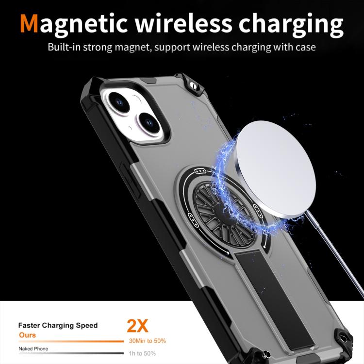For iPhone 14 Plus Shockproof Kickstand Metallic Shaft MagSafe Phone Case