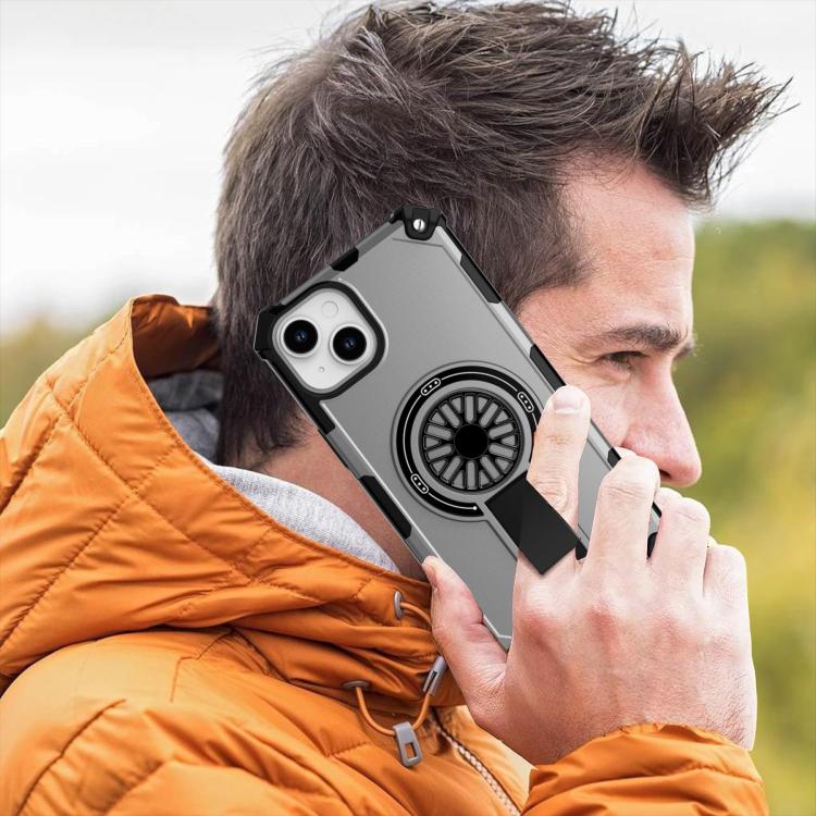 For iPhone 14 Plus Shockproof Kickstand Metallic Shaft MagSafe Phone Case
