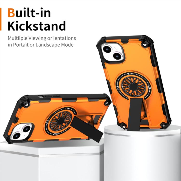 For iPhone 14 Plus Shockproof Kickstand Metallic Shaft MagSafe Phone Case