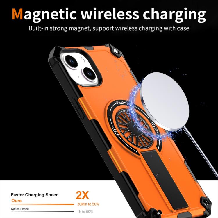 For iPhone 14 Plus Shockproof Kickstand Metallic Shaft MagSafe Phone Case
