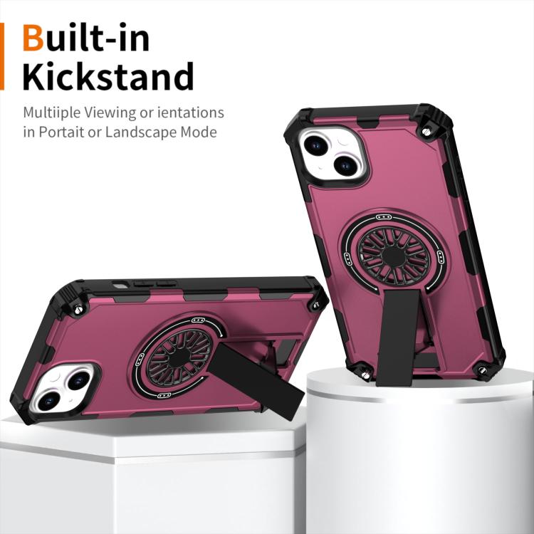 For iPhone 14 Plus Shockproof Kickstand Metallic Shaft MagSafe Phone Case