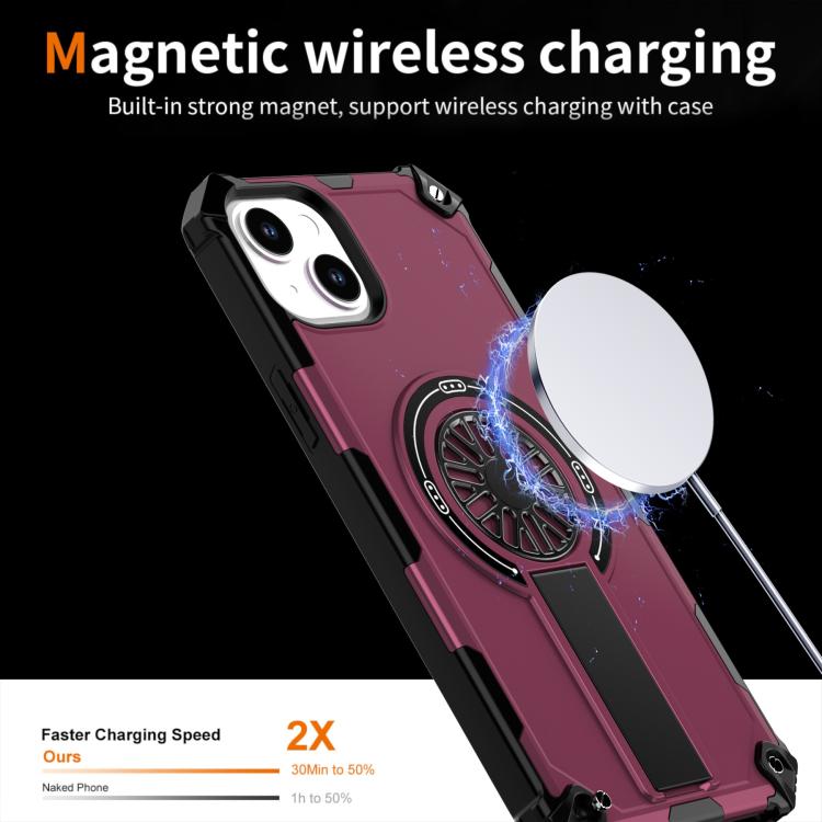 For iPhone 14 Plus Shockproof Kickstand Metallic Shaft MagSafe Phone Case