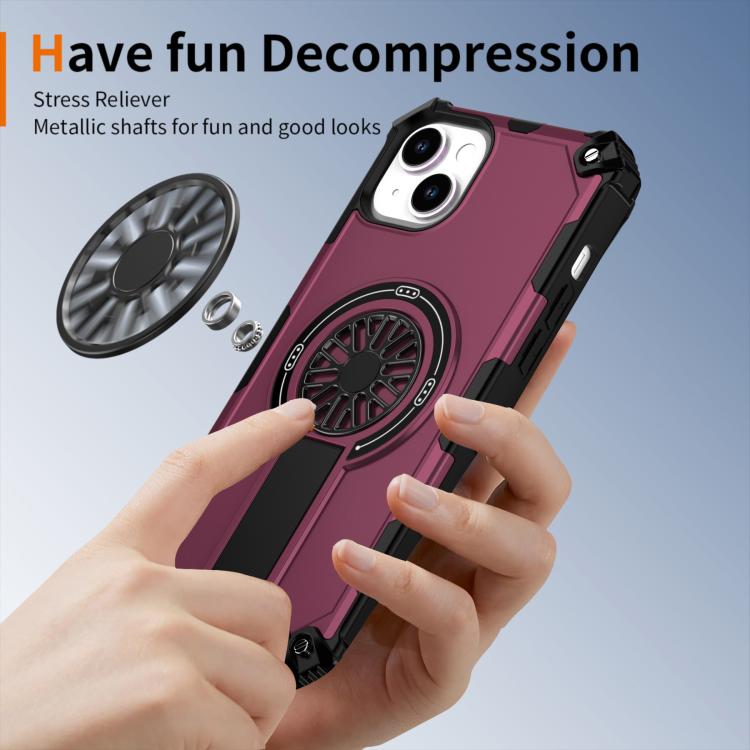 For iPhone 14 Plus Shockproof Kickstand Metallic Shaft MagSafe Phone Case