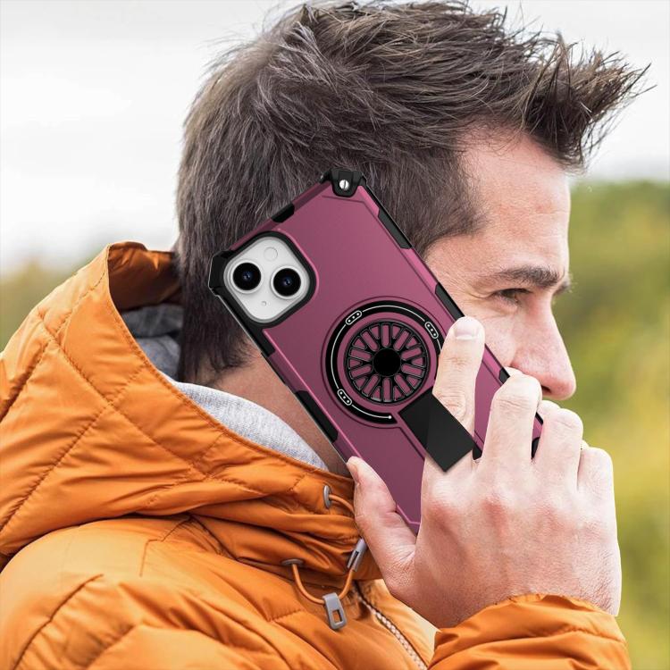 For iPhone 14 Plus Shockproof Kickstand Metallic Shaft MagSafe Phone Case