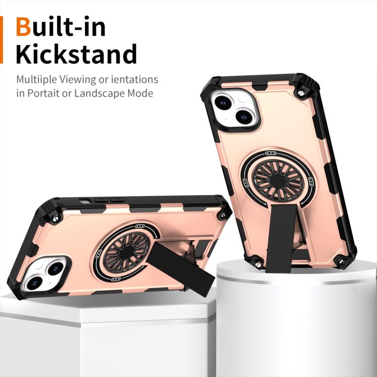 For iPhone 14 Plus Shockproof Kickstand Metallic Shaft MagSafe Phone Case