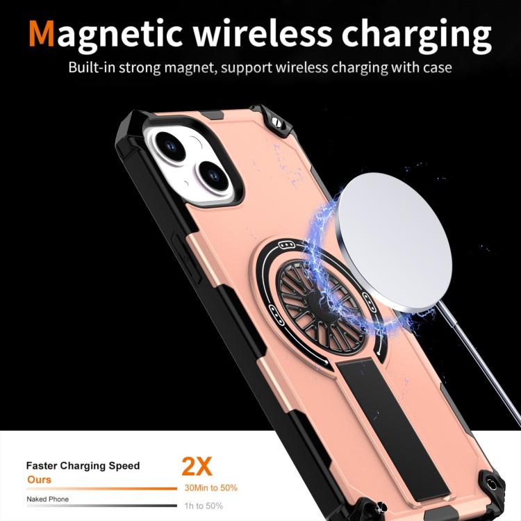 For iPhone 14 Plus Shockproof Kickstand Metallic Shaft MagSafe Phone Case