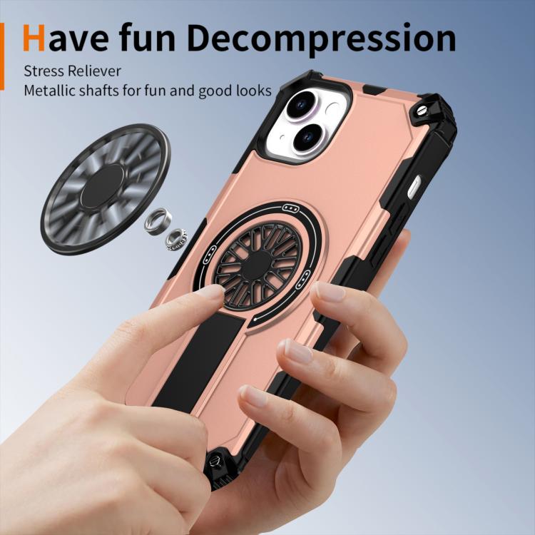 For iPhone 14 Plus Shockproof Kickstand Metallic Shaft MagSafe Phone Case