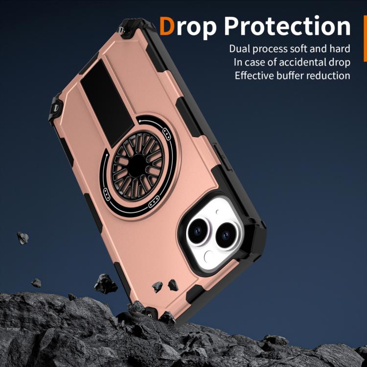 For iPhone 14 Plus Shockproof Kickstand Metallic Shaft MagSafe Phone Case