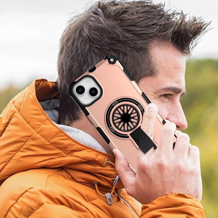 For iPhone 14 Plus Shockproof Kickstand Metallic Shaft MagSafe Phone Case
