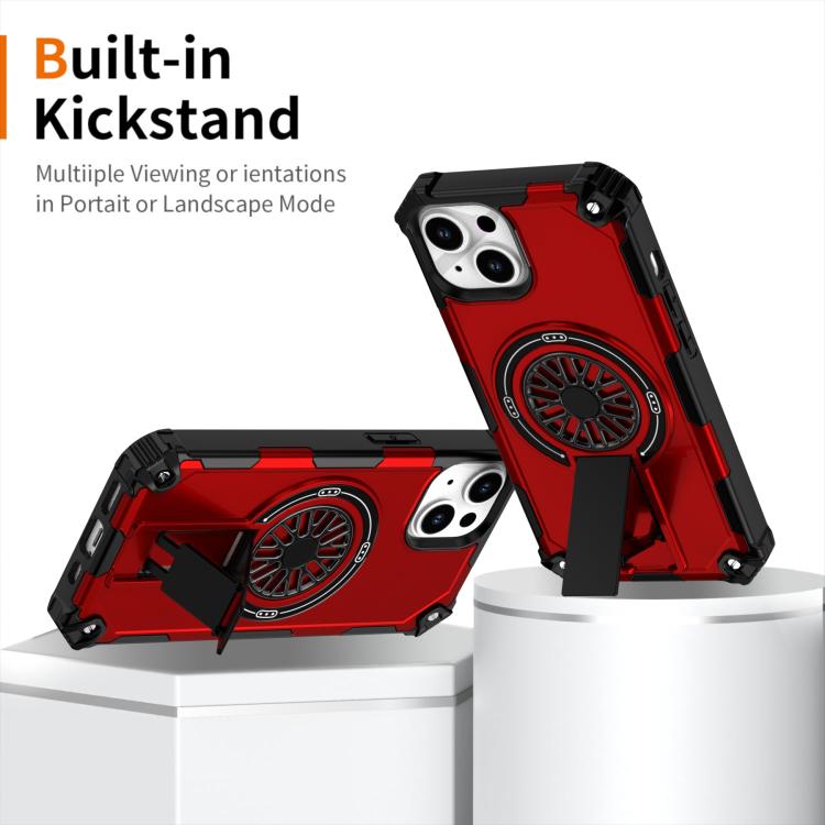 For iPhone 14 Shockproof Kickstand Metallic Shaft MagSafe Phone Case