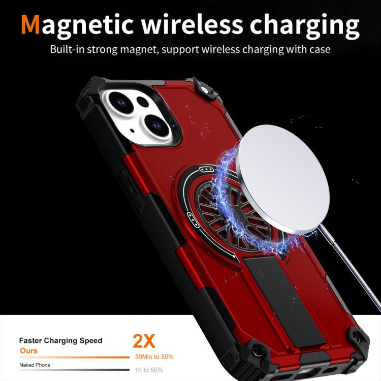 For iPhone 14 Shockproof Kickstand Metallic Shaft MagSafe Phone Case