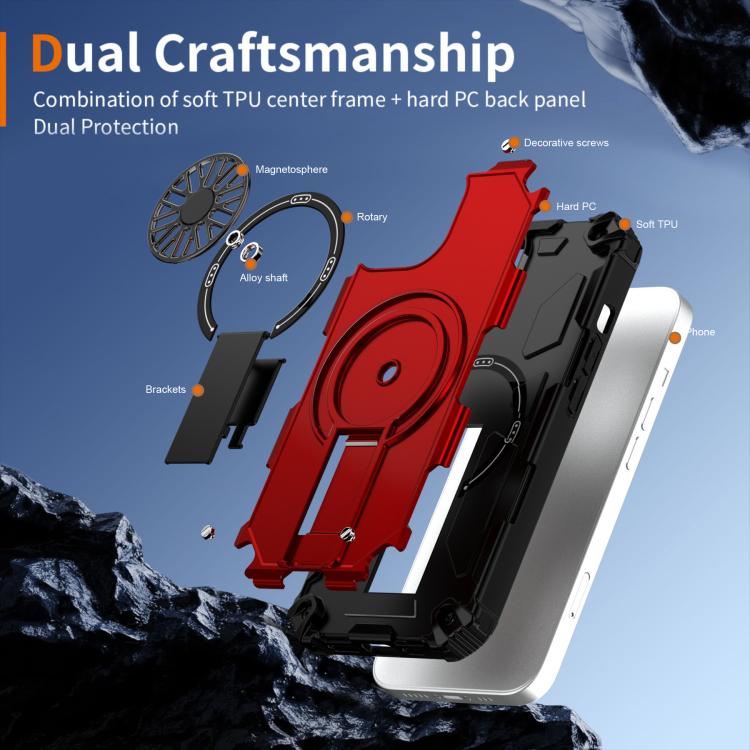 For iPhone 14 Shockproof Kickstand Metallic Shaft MagSafe Phone Case