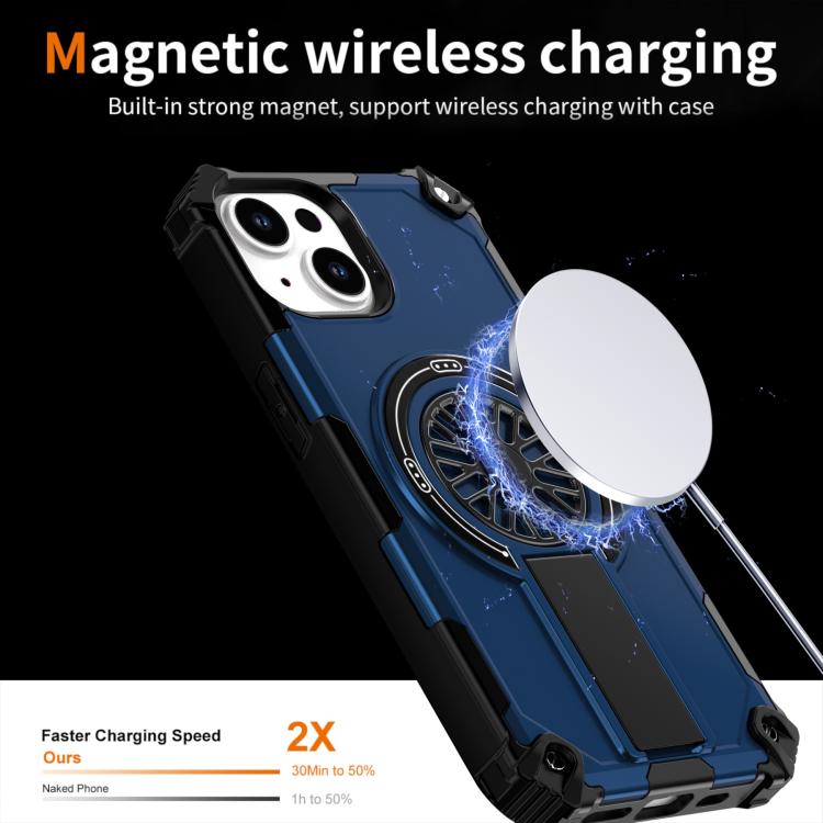 For iPhone 14 Shockproof Kickstand Metallic Shaft MagSafe Phone Case
