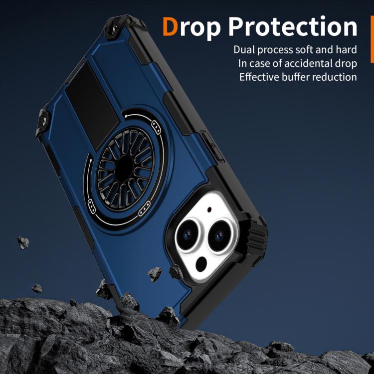 For iPhone 14 Shockproof Kickstand Metallic Shaft MagSafe Phone Case