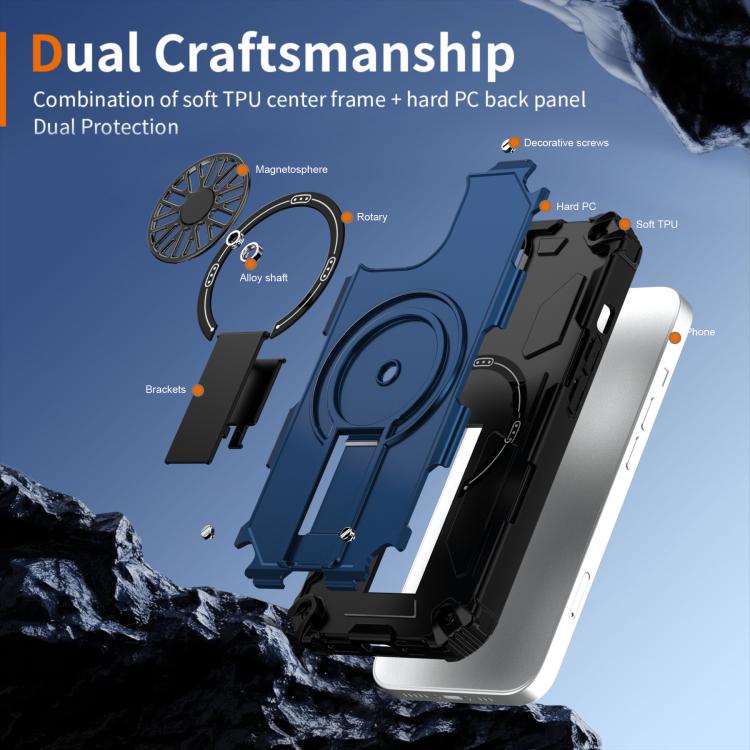 For iPhone 14 Shockproof Kickstand Metallic Shaft MagSafe Phone Case