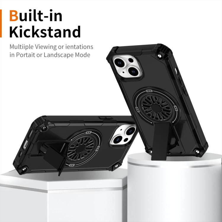 For iPhone 14 Shockproof Kickstand Metallic Shaft MagSafe Phone Case