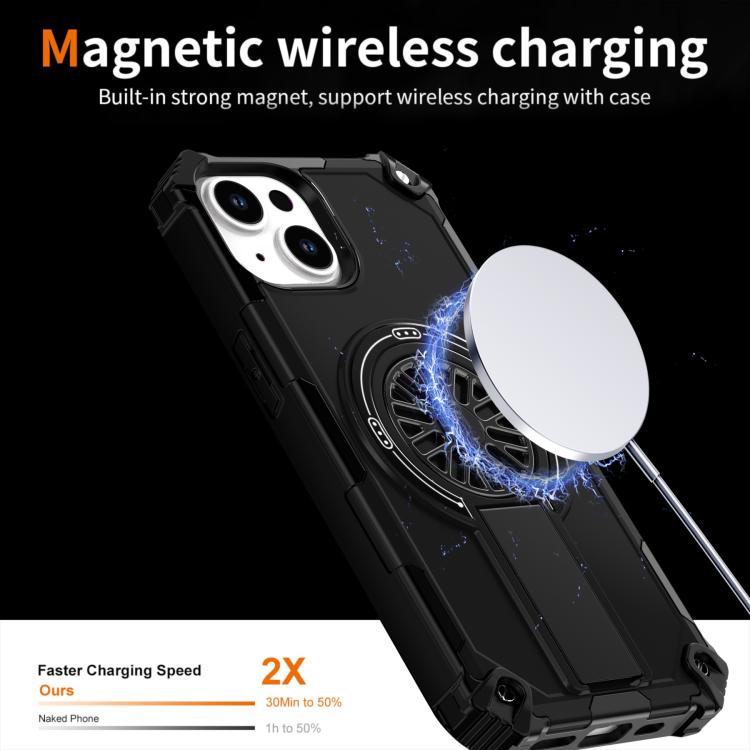 For iPhone 14 Shockproof Kickstand Metallic Shaft MagSafe Phone Case