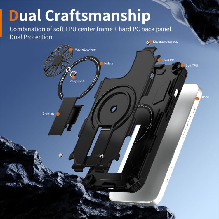 For iPhone 14 Shockproof Kickstand Metallic Shaft MagSafe Phone Case