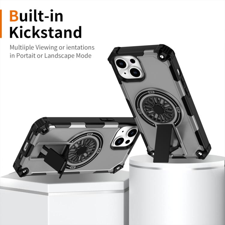 For iPhone 14 Shockproof Kickstand Metallic Shaft MagSafe Phone Case