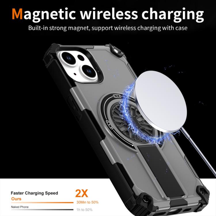 For iPhone 14 Shockproof Kickstand Metallic Shaft MagSafe Phone Case