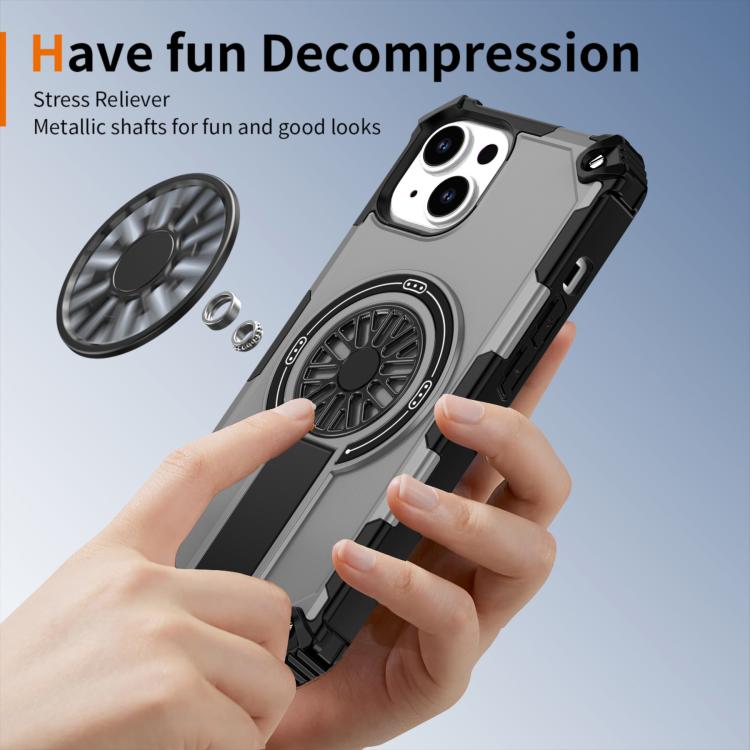 For iPhone 14 Shockproof Kickstand Metallic Shaft MagSafe Phone Case