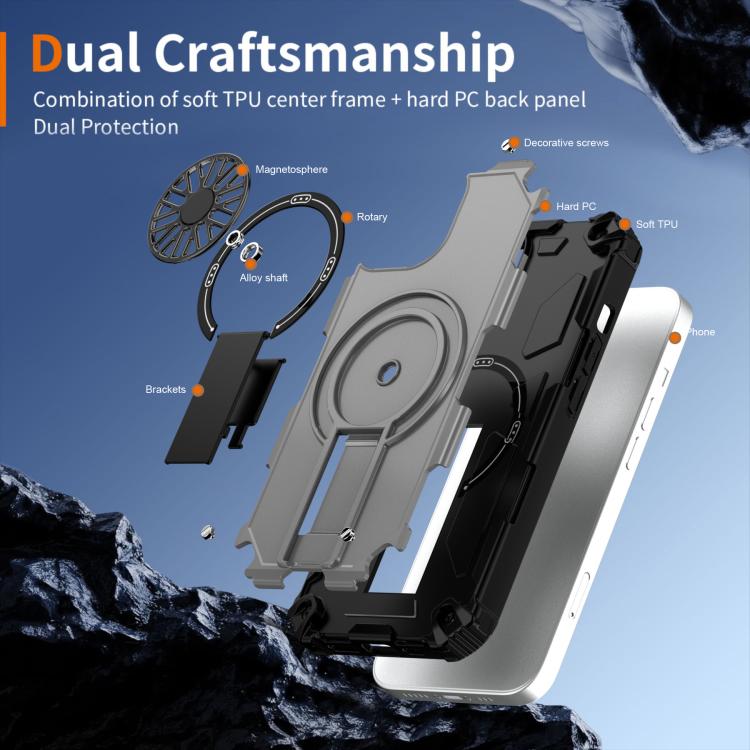 For iPhone 14 Shockproof Kickstand Metallic Shaft MagSafe Phone Case
