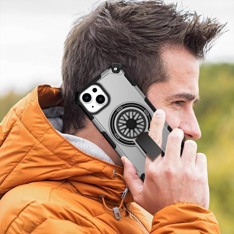 For iPhone 14 Shockproof Kickstand Metallic Shaft MagSafe Phone Case